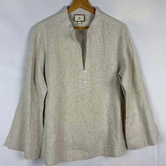 Tuckernuck Womens Long Sleeve Linen Tatum Popover Blouse XXL Beachy Breathable - Picture 3 of 12